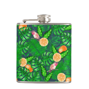 Tropical pattern, hummingbirds hip flask