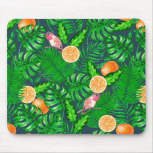 Tropical pattern, hummingbirds mouse mat