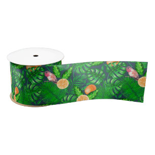 Tropical pattern, hummingbirds satin ribbon