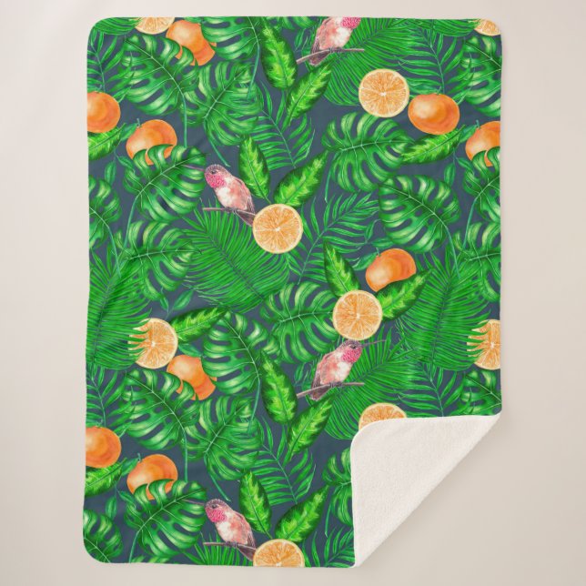 Tropical pattern, hummingbirds sherpa blanket (Front)