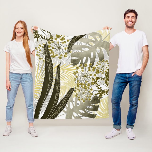 Tropical pattern monstera palm leaves exotic fleece blanket (In Situ)