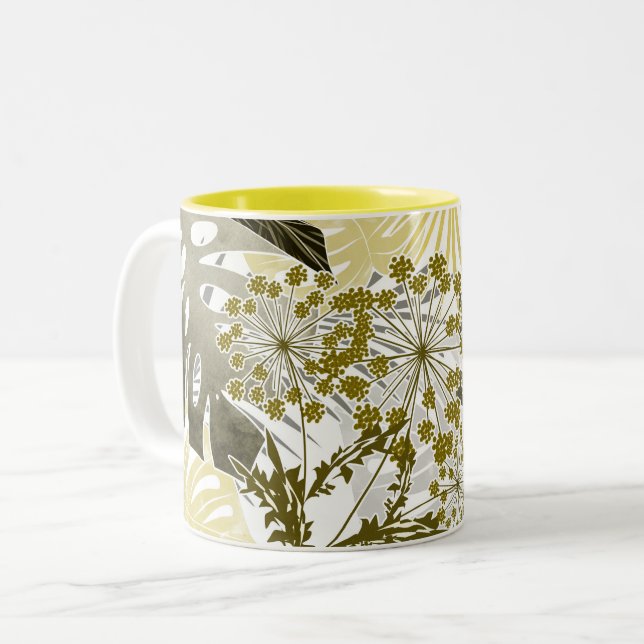 Tropical pattern monstera palm leaves exotic Two-Tone coffee mug (Front Left)