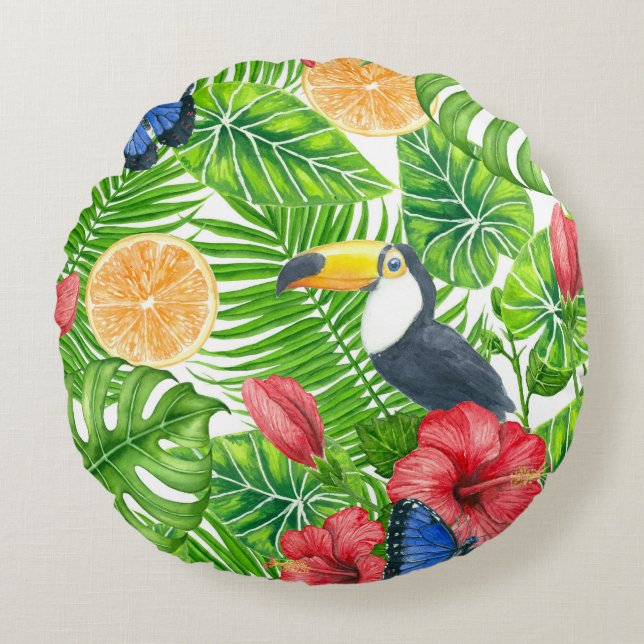 Tropical pattern round cushion (Front)