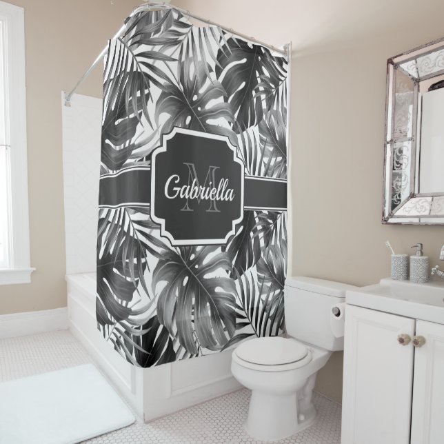 Tropical Pattern Shower Curtain (In Situ)