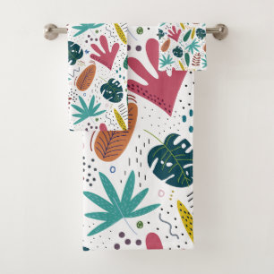 tropical pattern with colourful leaves bath towel set