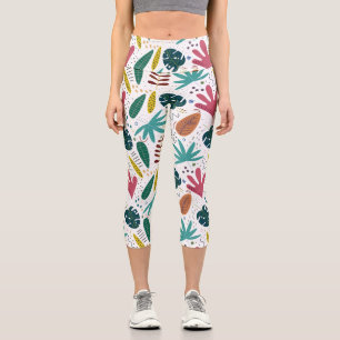 tropical pattern with colourful leaves capri leggings