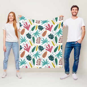 tropical pattern with colourful leaves fleece blanket