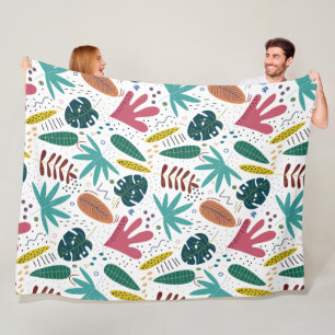 tropical pattern with colourful leaves fleece blanket