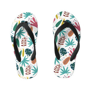 tropical pattern with colourful leaves kid's flip flops