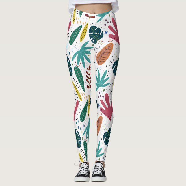 tropical pattern with colourful leaves leggings (Front)