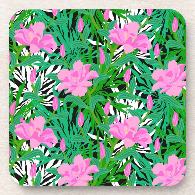 Tropical Pattern With Jungle Flowers Coaster (Front)