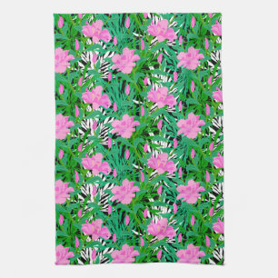 Tropical Pattern With Jungle Flowers Tea Towel