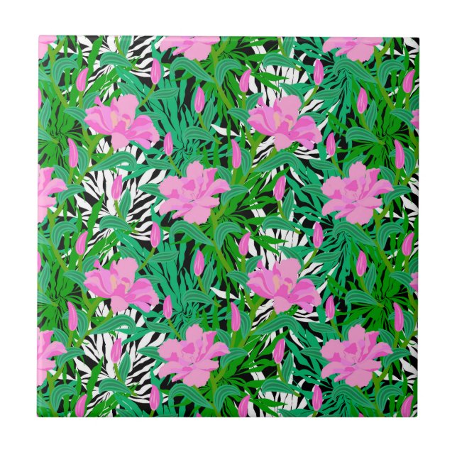 Tropical Pattern With Jungle Flowers Tile (Front)
