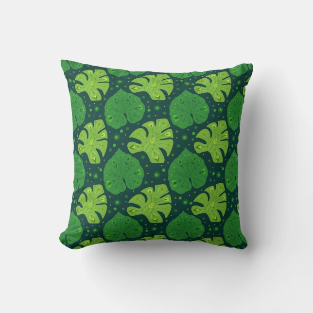 Tropical pattern with liana and monstera leaves cushion (Front)
