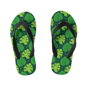 Tropical pattern with liana and monstera leaves kid's flip flops
