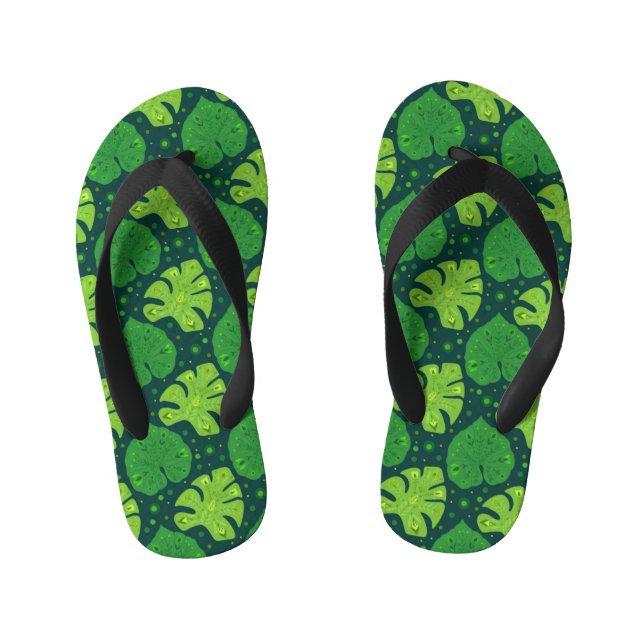 Tropical pattern with liana and monstera leaves kid's flip flops (Footbed)