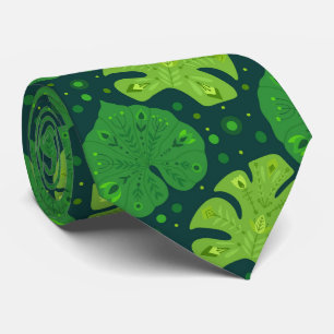 Tropical pattern with liana and monstera leaves  tie