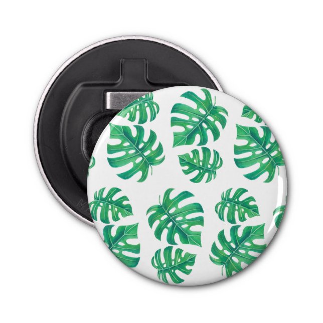 Tropical pattern with monstera leaves bottle opener (Front)