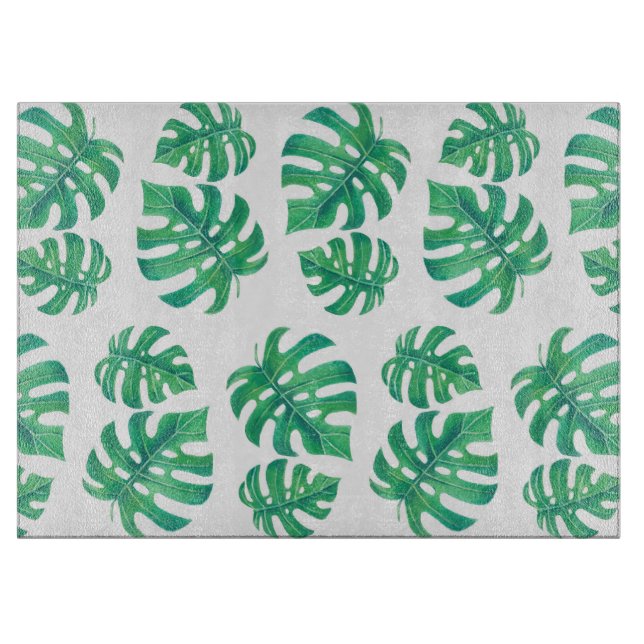 Tropical pattern with monstera leaves cutting board (Front)