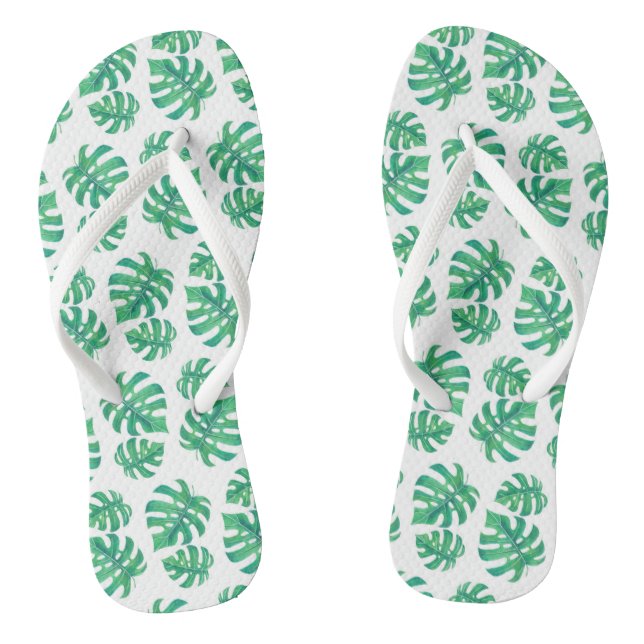 Tropical pattern with monstera leaves flip flops (Footbed)
