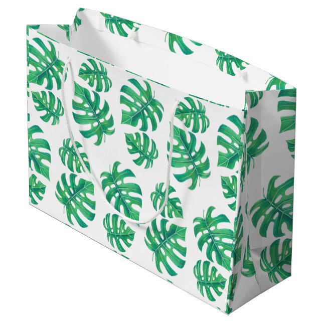 Tropical pattern with monstera leaves large gift bag (Back Angled)