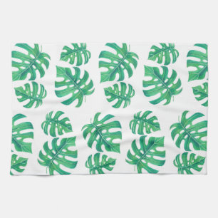 Tropical pattern with monstera leaves tea towel