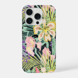 Tropical pattern with orchids. iPhone 15 pro case