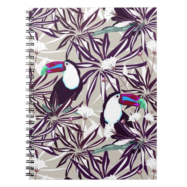 Tropical pattern with palm trees and birds. notebook (Front)