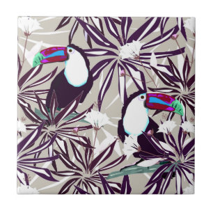 Tropical pattern with palm trees and birds. tile