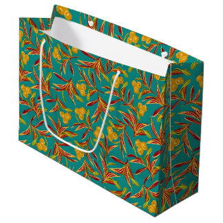 Tropical Pattern with Red and Yellow Leaves Large Gift Bag