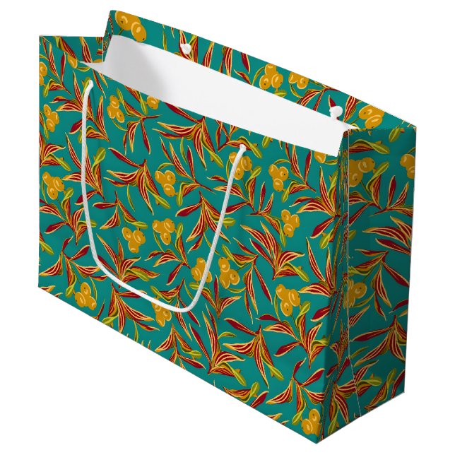 Tropical Pattern with Red and Yellow Leaves Large Gift Bag (Front Angled)