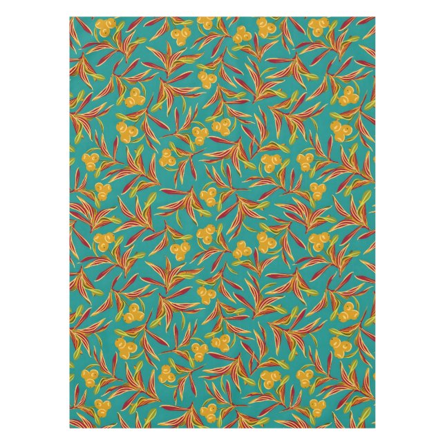 Tropical Pattern with Red and Yellow Leaves Tablecloth (Front)