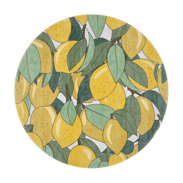 Tropical Pattern with Yellow Lemons. Cutting Board (Front)