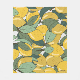Tropical Pattern with Yellow Lemons. Fleece Blanket