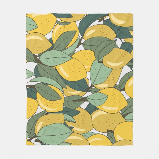 Tropical Pattern with Yellow Lemons. Fleece Blanket (Front)