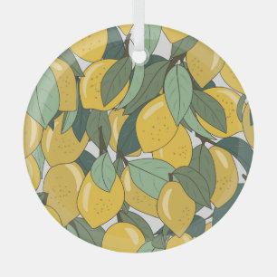 Tropical Pattern with Yellow Lemons. Glass Tree Decoration