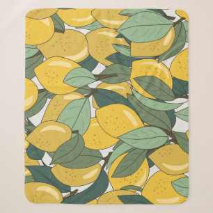 Tropical Pattern with Yellow Lemons. Sherpa Blanket