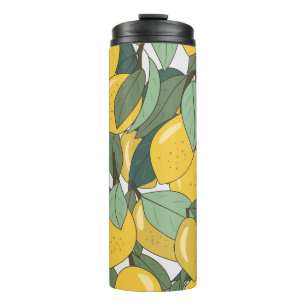 Tropical Pattern with Yellow Lemons. Thermal Tumbler