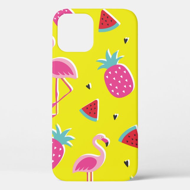  tropical patternwith pink pineapple, flamingos, w Case-Mate iPhone case (Back)