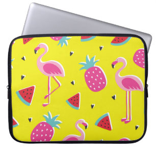 tropical patternwith pink pineapple, flamingos, w laptop sleeve