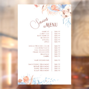 Tropical Peach and Blue Services Menu Window Cling