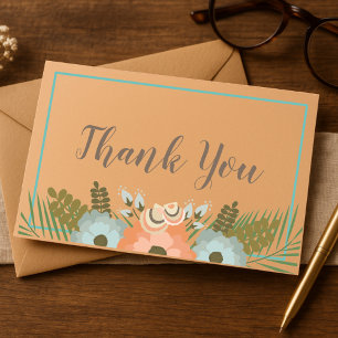 Tropical Peach and Teal Thank You Card