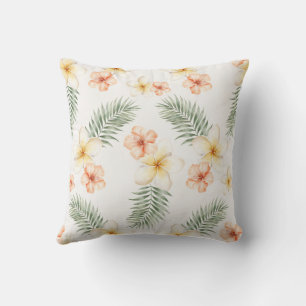 Tropical Peach Cream Hibiscus Flowers  Cushion
