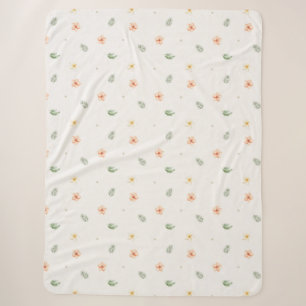 Tropical Peach Cream Hibiscus Flowers Sherpa Blanket