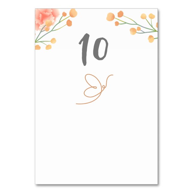 Tropical Peach Flower Wedding Table Number (Front)