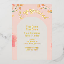 Tropical Peach Flowers Engagement Foil Invitation