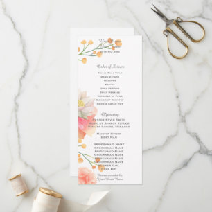 Tropical Peach Flowers Wedding Program Programme