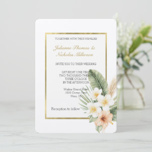 Tropical Peach Hibiscus Floral Wedding Invitation