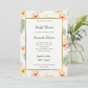 Tropical Peach Hibiscus Flowers Bridal Shower Invitation