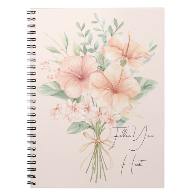 Tropical Peach Hibiscus Flowers Notebook (Front)